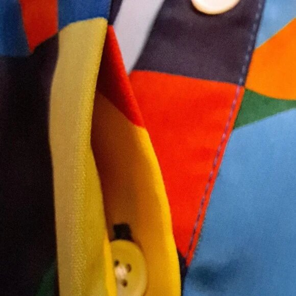 SIMONS Icône Collection ART 2 WEAR BLOUSE BUTTON UP henley Sz MEDIUM COLORFUL - Picture 2 of 7